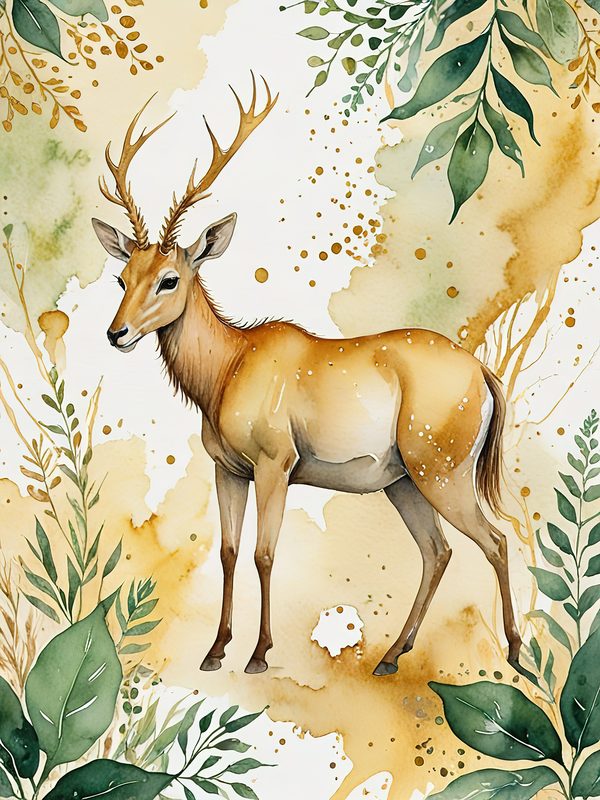 Watercolor Deer with Antlers : Geometric Art Style JPGs (Commercial Use) — image 12