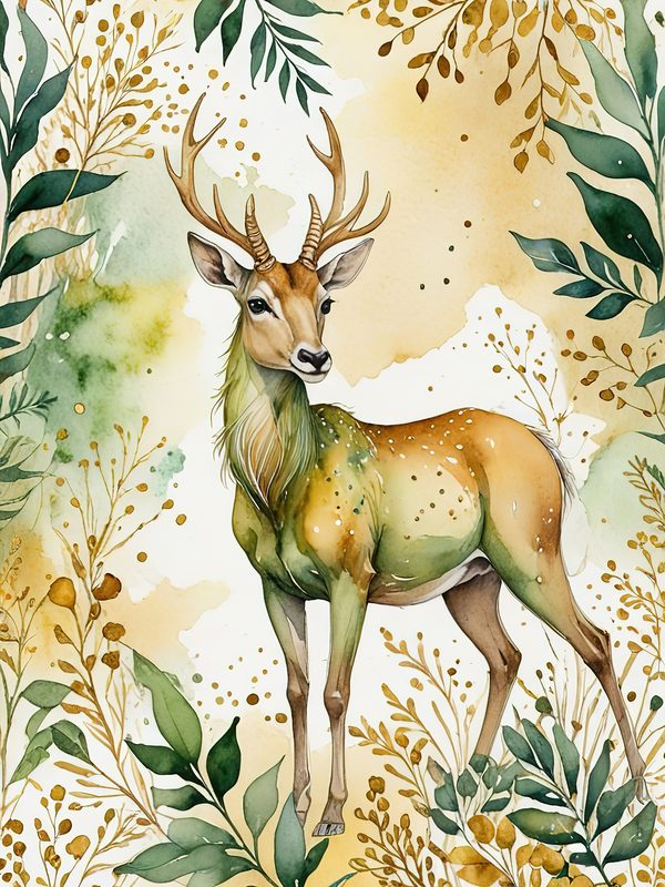Watercolor Deer with Antlers : Geometric Art Style JPGs (Commercial Use) — image 13