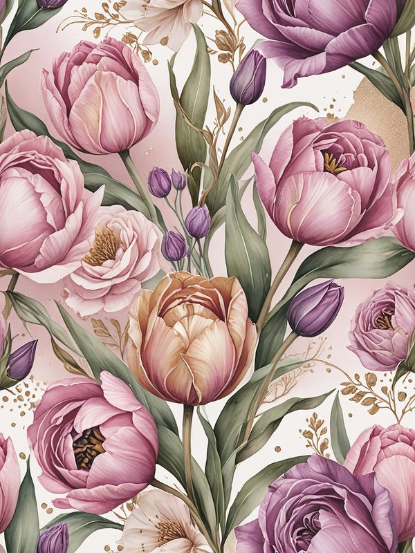 Watercolor Tulip Digital Paper: Pink & Purple Floral Designs (JPGs) — image 1