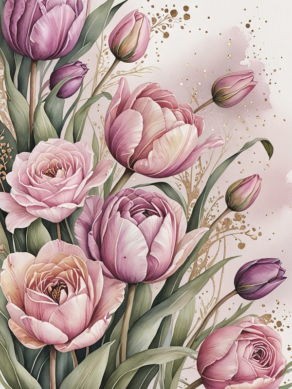 Watercolor Tulip Digital Paper: Pink & Purple Floral Designs (JPGs) — image 10