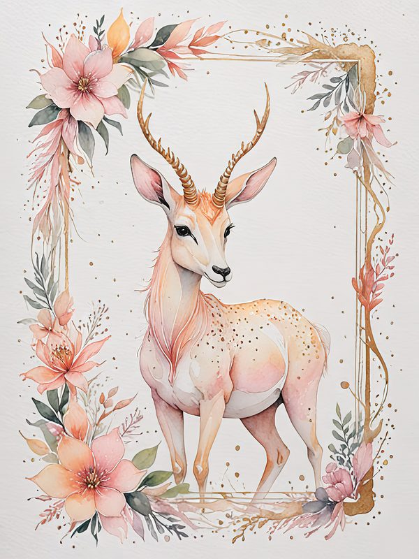 Watercolor Antelope Art: Peach Floral Designs (Digital JPG Set) — image 4