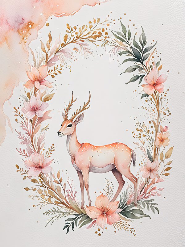 Watercolor Antelope Art: Peach Floral Designs (Digital JPG Set) — image 6