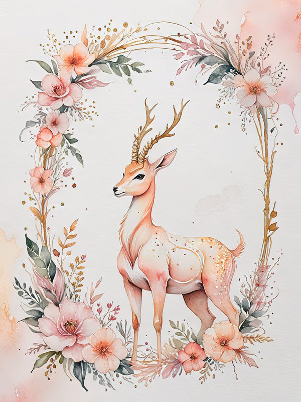 Watercolor Antelope Art: Peach Floral Designs (Digital JPG Set) — image 7