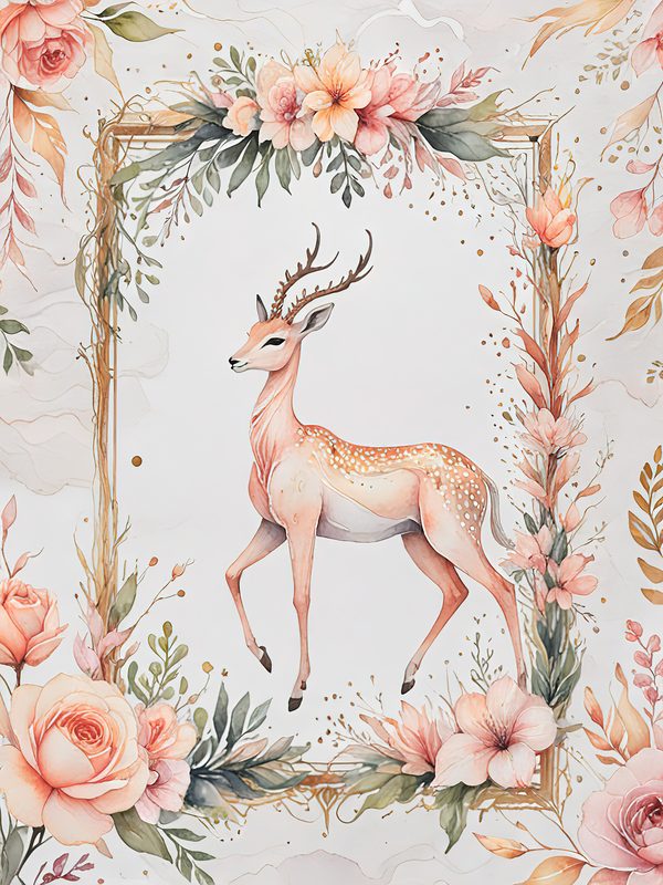 Watercolor Antelope Art: Peach Floral Designs (Digital JPG Set) — image 8
