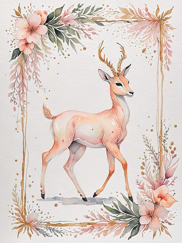 Watercolor Antelope Art: Peach Floral Designs (Digital JPG Set) — image 9