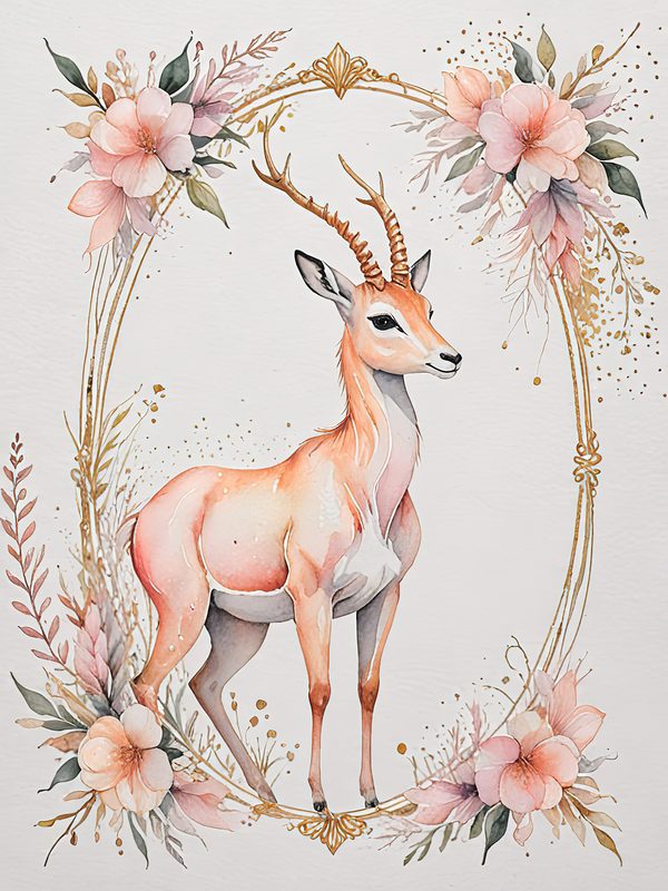 Watercolor Antelope Art: Peach Floral Designs (Digital JPG Set) — image 10