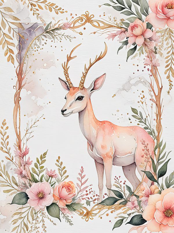 Watercolor Antelope Art: Peach Floral Designs (Digital JPG Set) — image 11