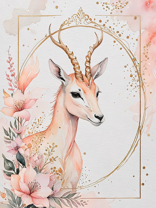 Watercolor Antelope Art: Peach Floral Designs (Digital JPG Set) — image 12