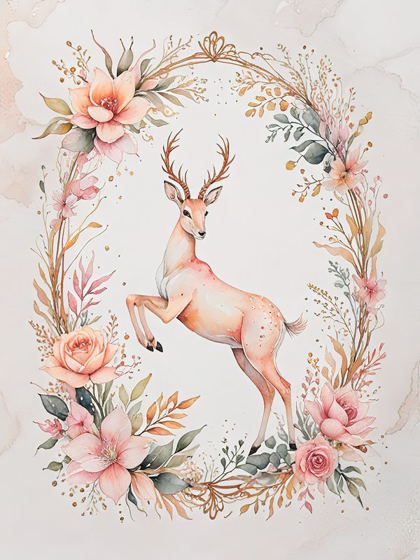 Watercolor Antelope Art: Peach Floral Designs (Digital JPG Set) — image 13