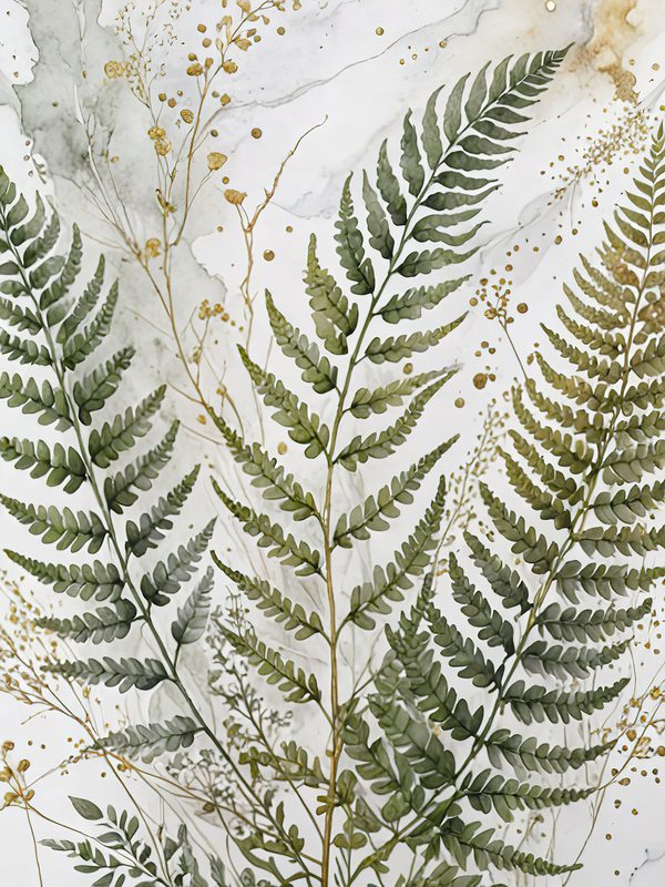 Watercolor Fern Digital Paper: Sage and Marbled Gold Backgrounds (Digital Download, Commercial Use) — image 2