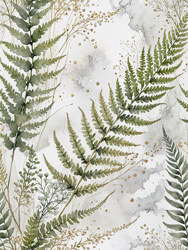 Watercolor Fern Digital Paper: Sage and Marbled Gold Backgrounds (Digital Download, Commercial Use) — image 3
