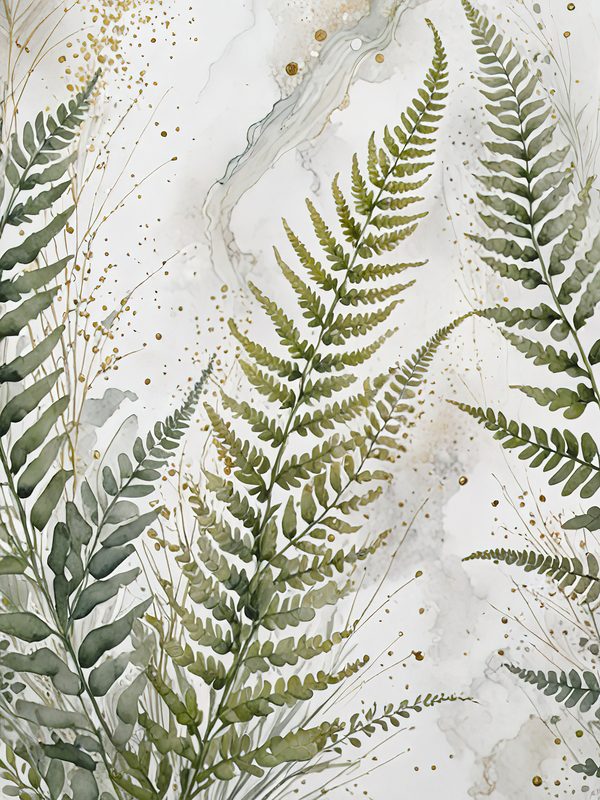 Watercolor Fern Digital Paper: Sage and Marbled Gold Backgrounds (Digital Download, Commercial Use) — image 4