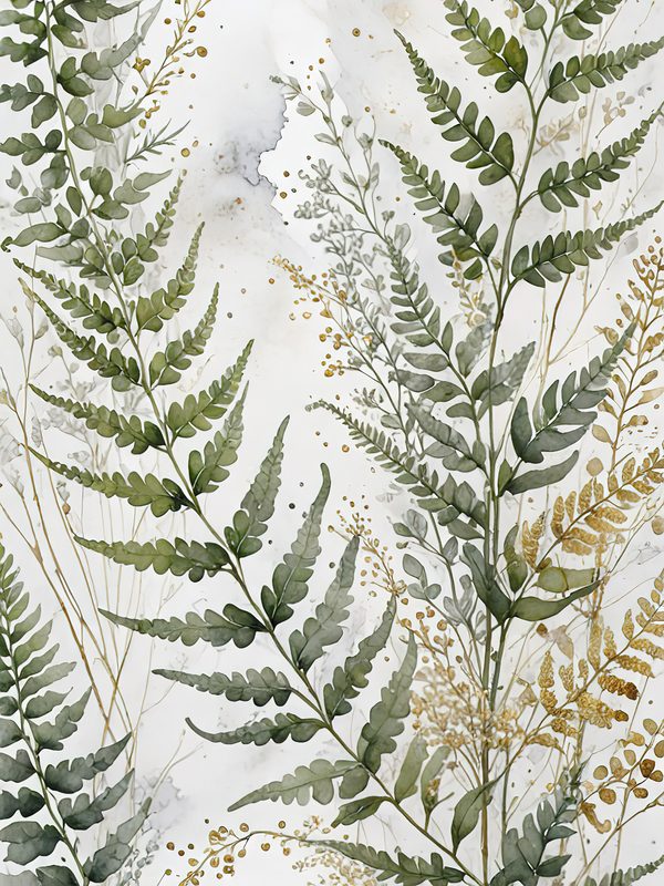 Watercolor Fern Digital Paper: Sage and Marbled Gold Backgrounds (Digital Download, Commercial Use) — image 5