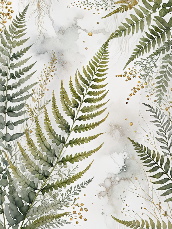 Watercolor Fern Digital Paper: Sage and Marbled Gold Backgrounds (Digital Download, Commercial Use) — image 6