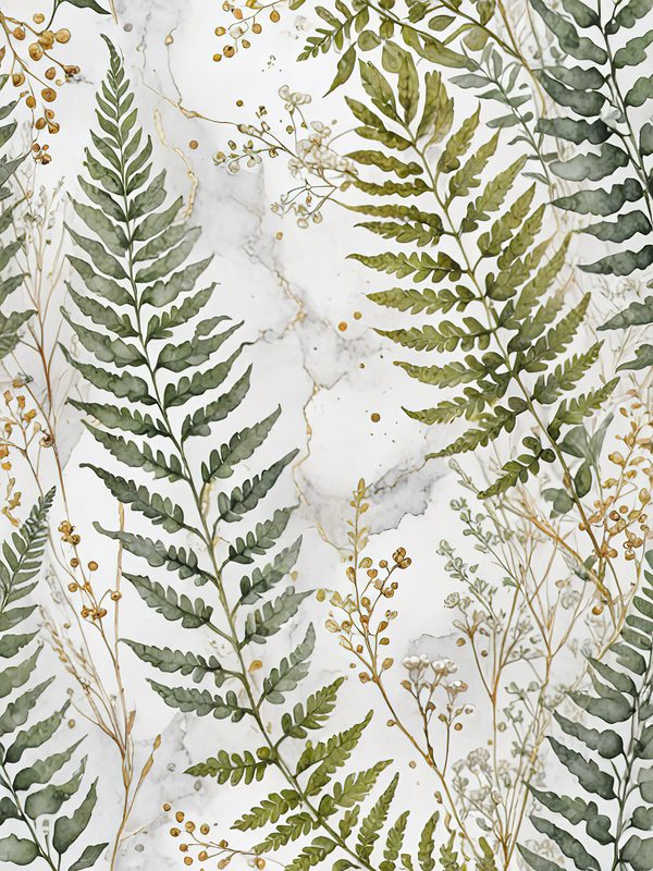 Watercolor Fern Digital Paper: Sage and Marbled Gold Backgrounds (Digital Download, Commercial Use) — image 7