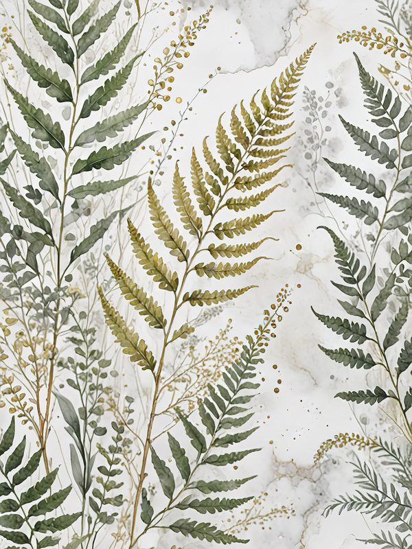 Watercolor Fern Digital Paper: Sage and Marbled Gold Backgrounds (Digital Download, Commercial Use) — image 8
