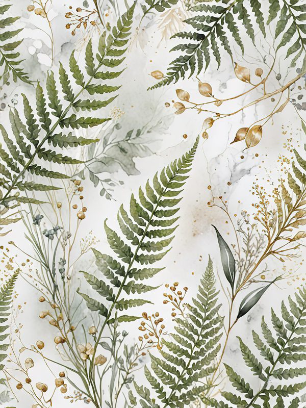 Watercolor Fern Digital Paper: Sage and Marbled Gold Backgrounds (Digital Download, Commercial Use) — image 9