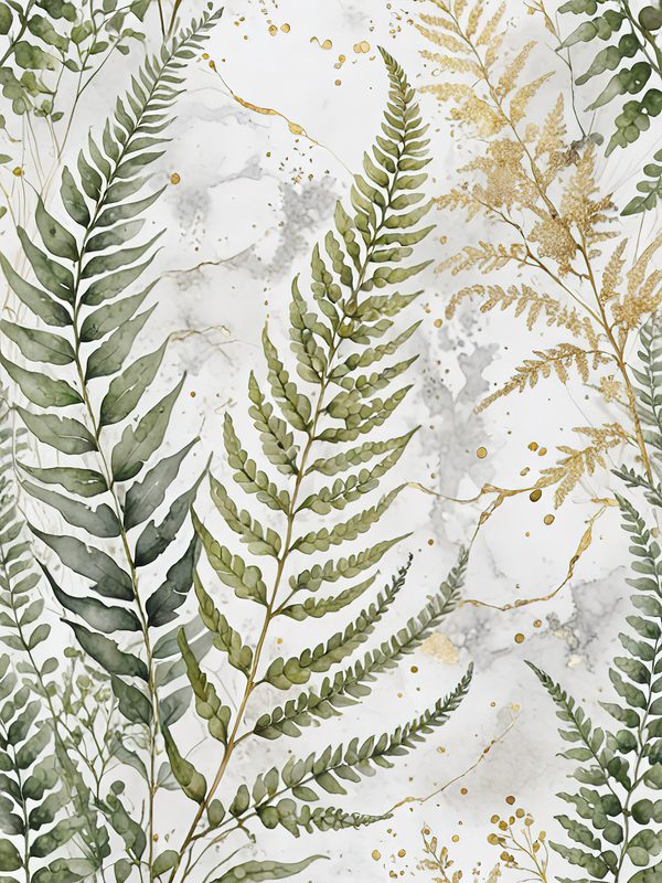 Watercolor Fern Digital Paper: Sage and Marbled Gold Backgrounds (Digital Download, Commercial Use) — image 12