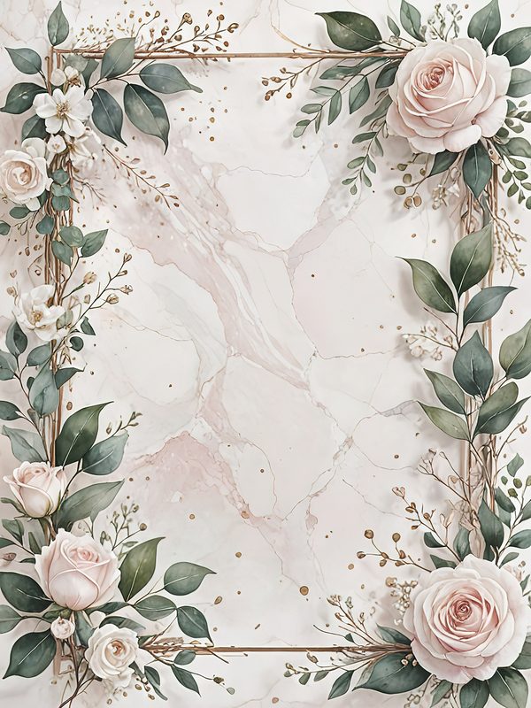 Watercolor Roses Clipart: Marbled Texture, Gold Frames (JPG Digital Art) — image 9