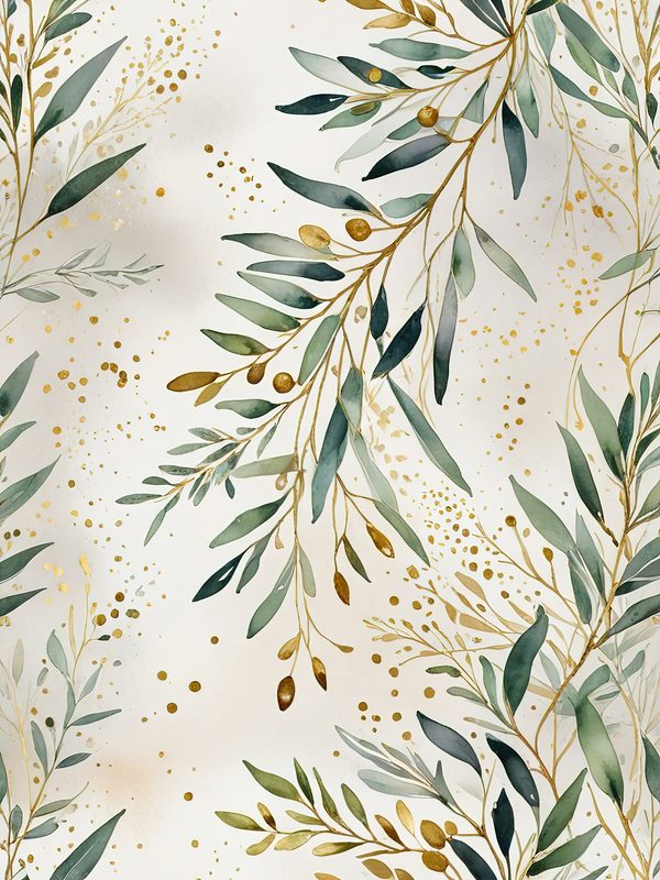 Watercolor Olive Branch Digital Paper: Gold & Sage Leafy Background (Digital Download, Commercial Use) — image 2