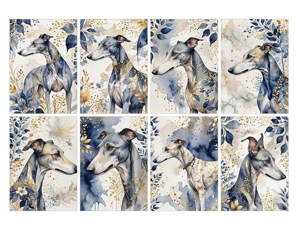 Greyhound Portraits Watercolor Digital Paper Kit: Printable Papers, Cards, Tags, Ephemera — image 27