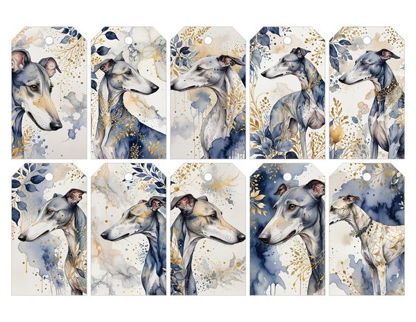 Greyhound Portraits Watercolor Digital Paper Kit: Printable Papers, Cards, Tags, Ephemera — image 28