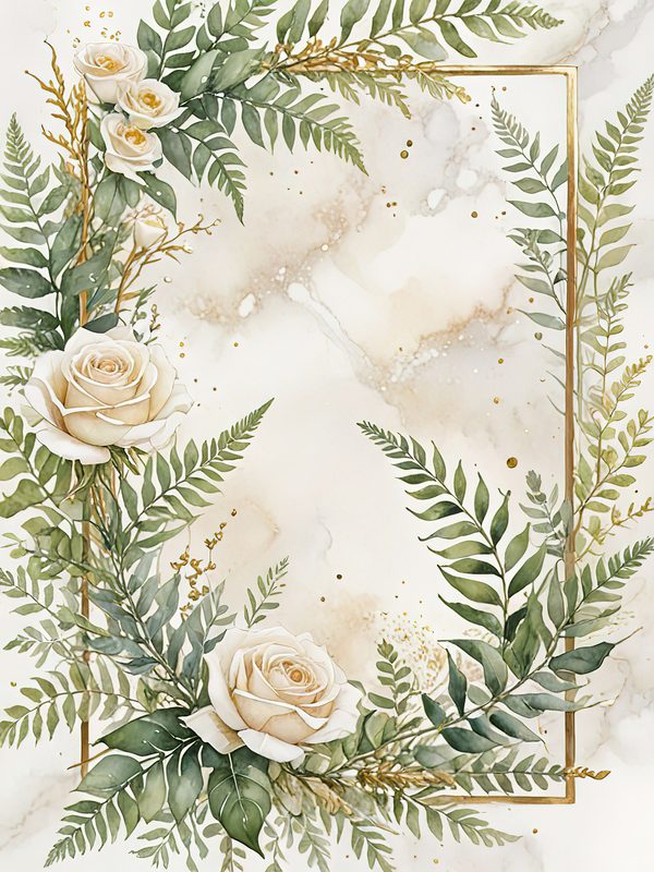 Watercolor White Roses Digital Paper: Gold Frame Floral JPGs (Commercial Use) — image 5