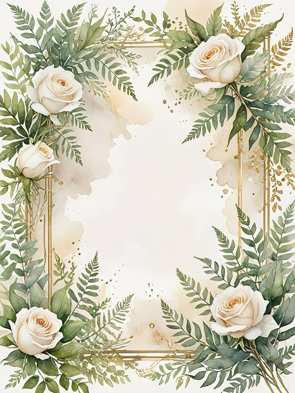Watercolor White Roses Digital Paper: Gold Frame Floral JPGs (Commercial Use) — image 9