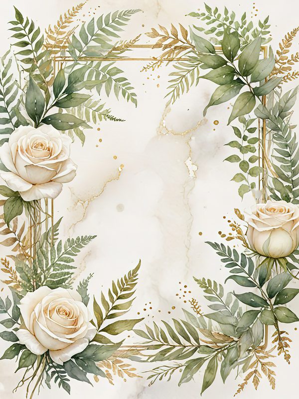 Watercolor White Roses Digital Paper: Gold Frame Floral JPGs (Commercial Use) — image 10