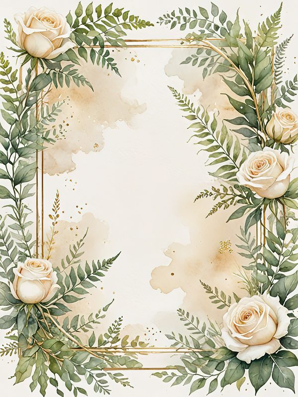Watercolor White Roses Digital Paper: Gold Frame Floral JPGs (Commercial Use) — image 11