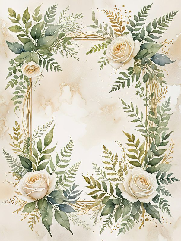 Watercolor White Roses Digital Paper: Gold Frame Floral JPGs (Commercial Use) — image 12