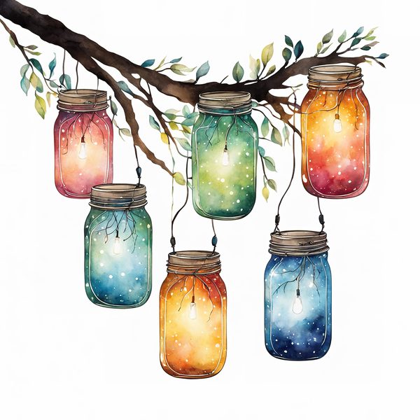 Watercolor Lantern Jars Digital Paper: Leafy Branch Scrapbook Art (JPGs) — image 4