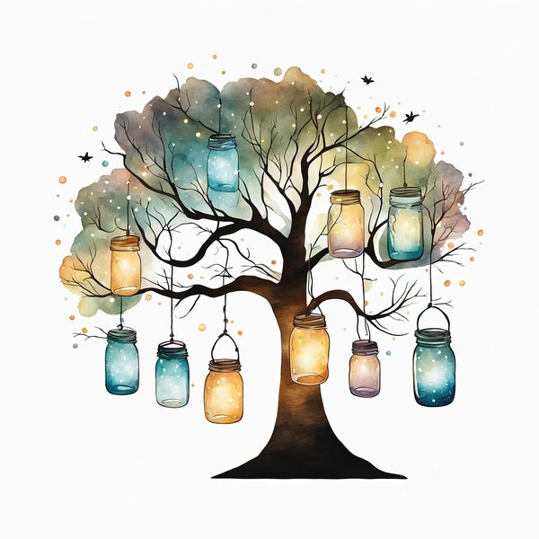 Watercolor Lantern Jars Digital Paper: Leafy Branch Scrapbook Art (JPGs) — image 5
