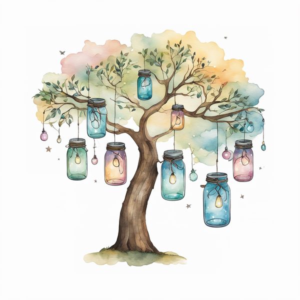 Watercolor Lantern Jars Digital Paper: Leafy Branch Scrapbook Art (JPGs) — image 6