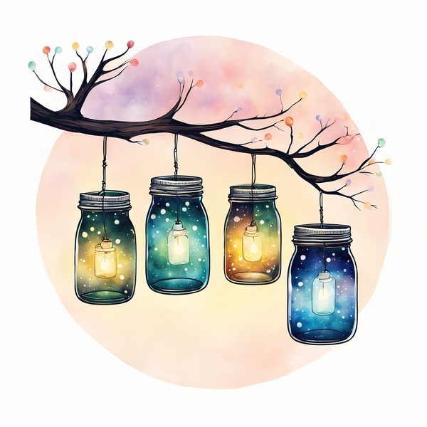 Watercolor Lantern Jars Digital Paper: Leafy Branch Scrapbook Art (JPGs) — image 8