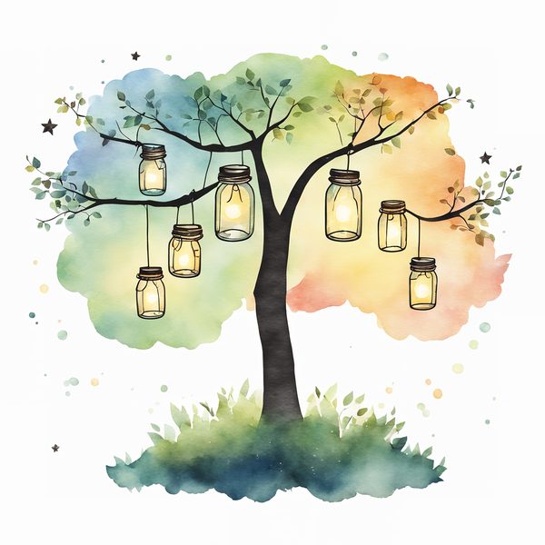 Watercolor Lantern Jars Digital Paper: Leafy Branch Scrapbook Art (JPGs) — image 9