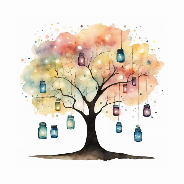 Watercolor Lantern Jars Digital Paper: Leafy Branch Scrapbook Art (JPGs) — image 12