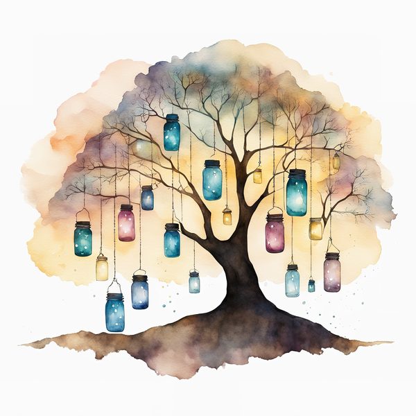 Watercolor Lantern Jars Digital Paper: Leafy Branch Scrapbook Art (JPGs) — image 13