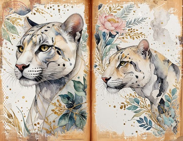 Watercolor Leopard Junk Journal Pages: Scrapbook Paper (Digital Download) — image 1