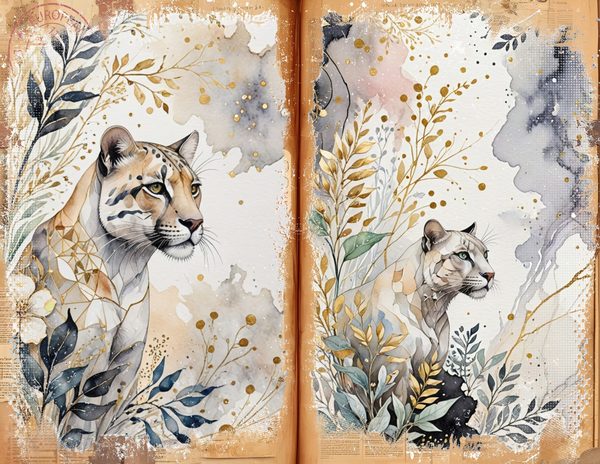 Watercolor Leopard Junk Journal Pages: Scrapbook Paper (Digital Download) — image 3