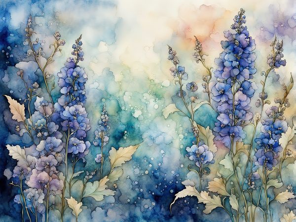 Watercolor Delphinium Floral Paper Set, 8.5x11 (Digital Download) — image 1