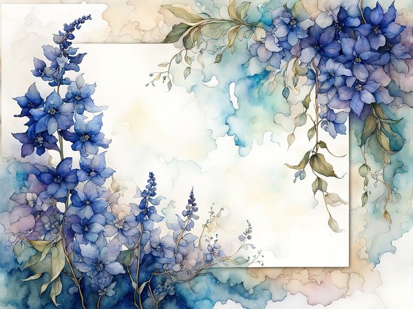 Watercolor Delphinium Floral Paper Set, 8.5x11 (Digital Download) — image 2