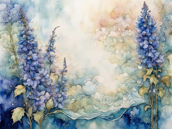 Watercolor Delphinium Floral Paper Set, 8.5x11 (Digital Download) — image 4