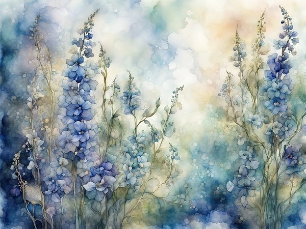Watercolor Delphinium Floral Paper Set, 8.5x11 (Digital Download) — image 5