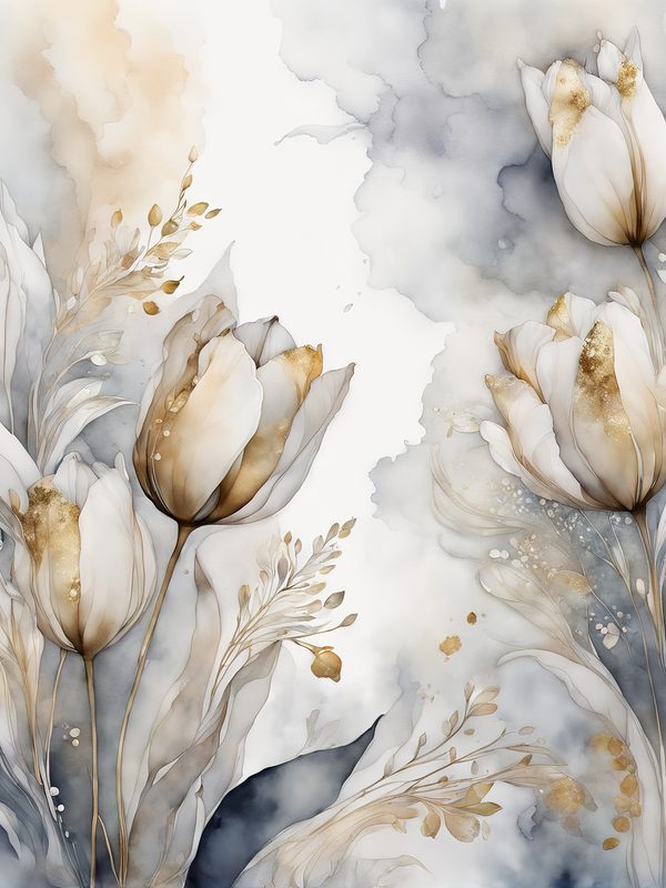 Watercolor Tulips Digital Paper: Neutral Wedding Stationery (8.5x11in JPG) — image 1