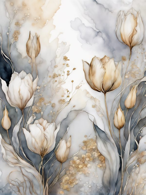 Watercolor Tulips Digital Paper: Neutral Wedding Stationery (8.5x11in JPG) — image 2