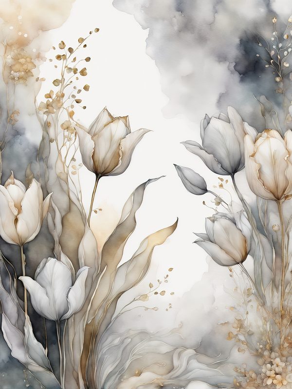 Watercolor Tulips Digital Paper: Neutral Wedding Stationery (8.5x11in JPG) — image 4