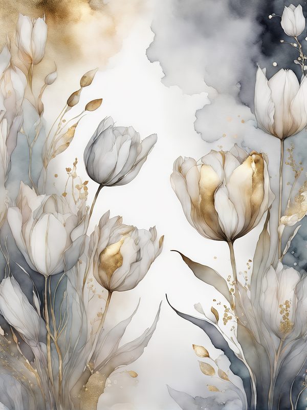 Watercolor Tulips Digital Paper: Neutral Wedding Stationery (8.5x11in JPG) — image 8