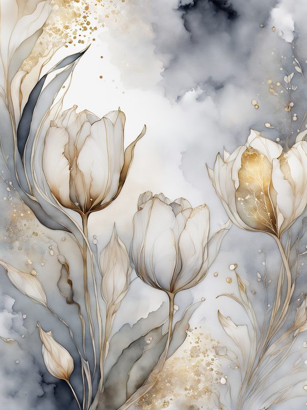 Watercolor Tulips Digital Paper: Neutral Wedding Stationery (8.5x11in JPG) — image 9