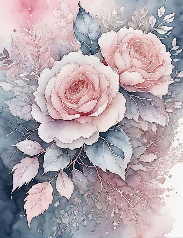 Watercolor Blush Rose Digital Paper Set: Scrapbooking JPGs (Digital Download) — image 1